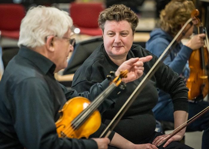 Norwich Philharmonic Orchestra and Chorus rehearsal, with Jill Morton, piano, Judy Louie Brown, mezzo-soprano, Matthew Andrews and Ashley Grote, conductors. Photograph Bill Smith for Norwich Phil.