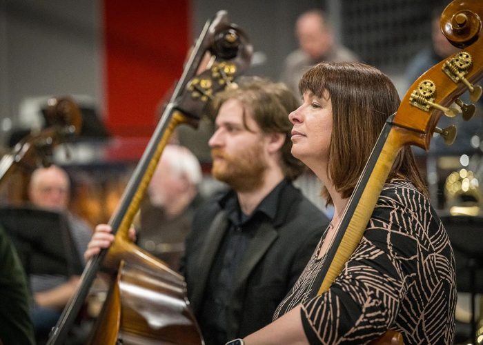Norwich Philharmonic Orchestra and Chorus rehearsal, with Jill Morton, piano, Judy Louie Brown, mezzo-soprano, Matthew Andrews and Ashley Grote, conductors. Photograph Bill Smith for Norwich Phil.