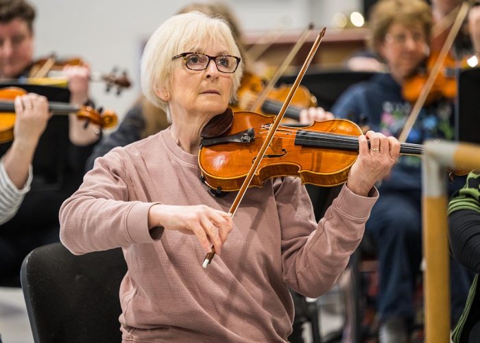 Norwich Philharmonic Orchestra and Chorus rehearsal, with Jill Morton, piano, Judy Louie Brown, mezzo-soprano, Matthew Andrews and Ashley Grote, conductors. Photograph Bill Smith for Norwich Phil.