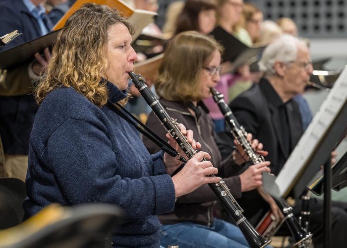 Norwich Philharmonic Orchestra and Chorus rehearsal, with Jill Morton, piano, Judy Louie Brown, mezzo-soprano, Matthew Andrews and Ashley Grote, conductors. Photograph Bill Smith for Norwich Phil.