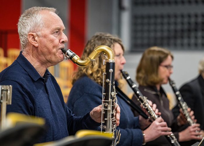 Norwich Philharmonic Orchestra and Chorus rehearsal, with Jill Morton, piano, Judy Louie Brown, mezzo-soprano, Matthew Andrews and Ashley Grote, conductors. Photograph Bill Smith for Norwich Phil.
